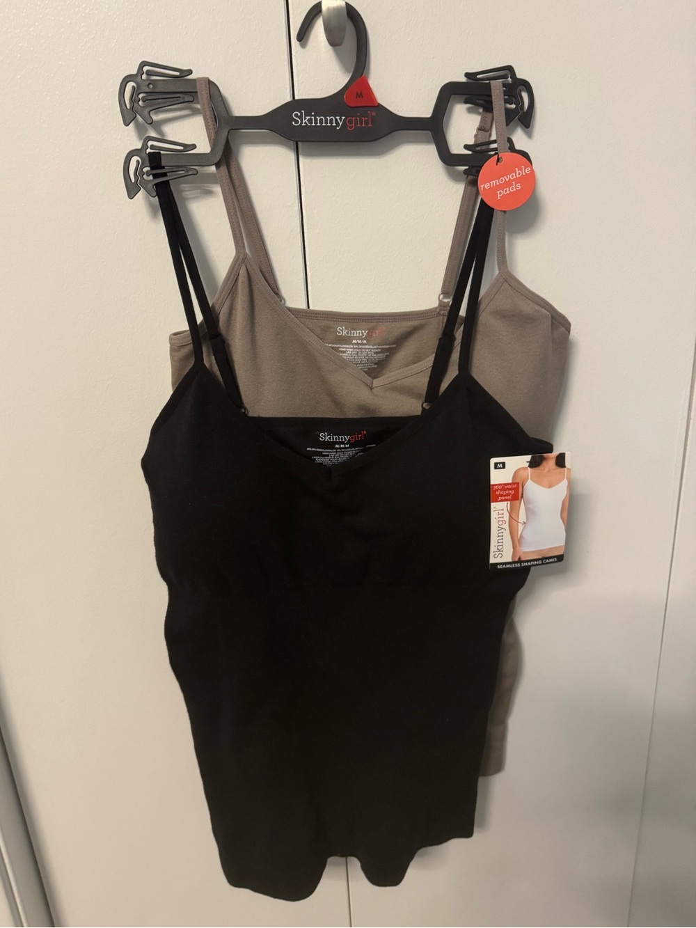 Skinnygirl M Black and Taupe Adjustable-Strap Camisoles 360 Waist Shaping panel